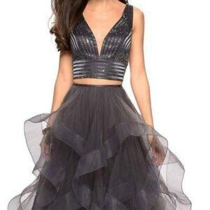NWT La Femme 27445 Tulle Prom Dress Black Size 14